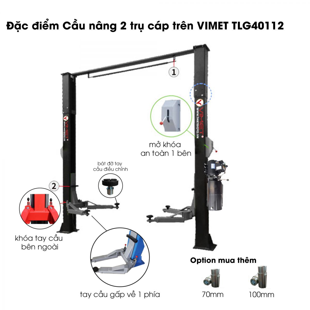 Cầu nâng 2 trụ cáp trên VIMET TLG40112