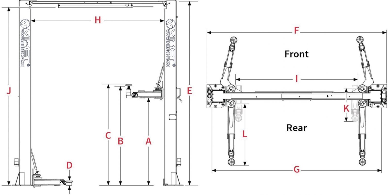 Cấu tạo cầu nâng 2 trụ ô tô