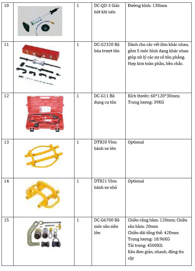 Thiết bị kéo nắn xe tai nạn và bộ phụ kiện tiêu chuẩn VIMET BRS11151