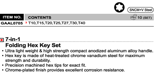 Bộ lục giác sao 7 món ngắn TOPTUL GAAL0705